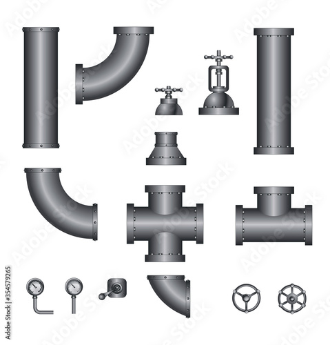 vector collection of detailed construction pipeline (black)