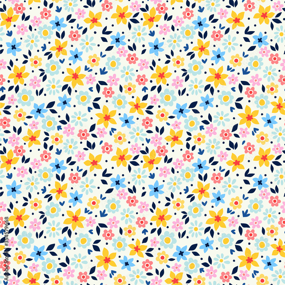 Simple cute pattern in small colorful flowers on white background. Liberty style. Ditsy print. Floral seamless background. The elegant the template for fashion prints. Simple cute pattern in small colorful flowers on white background. Liberty style. Ditsy print. Floral seamless background. The elegant the template for fashion prints.