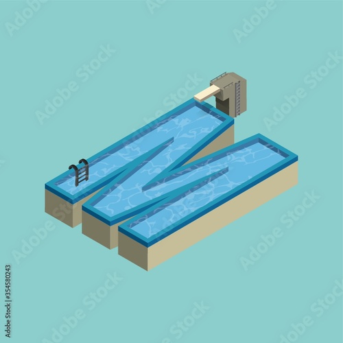 Isometric swimming pool design of alphabet M