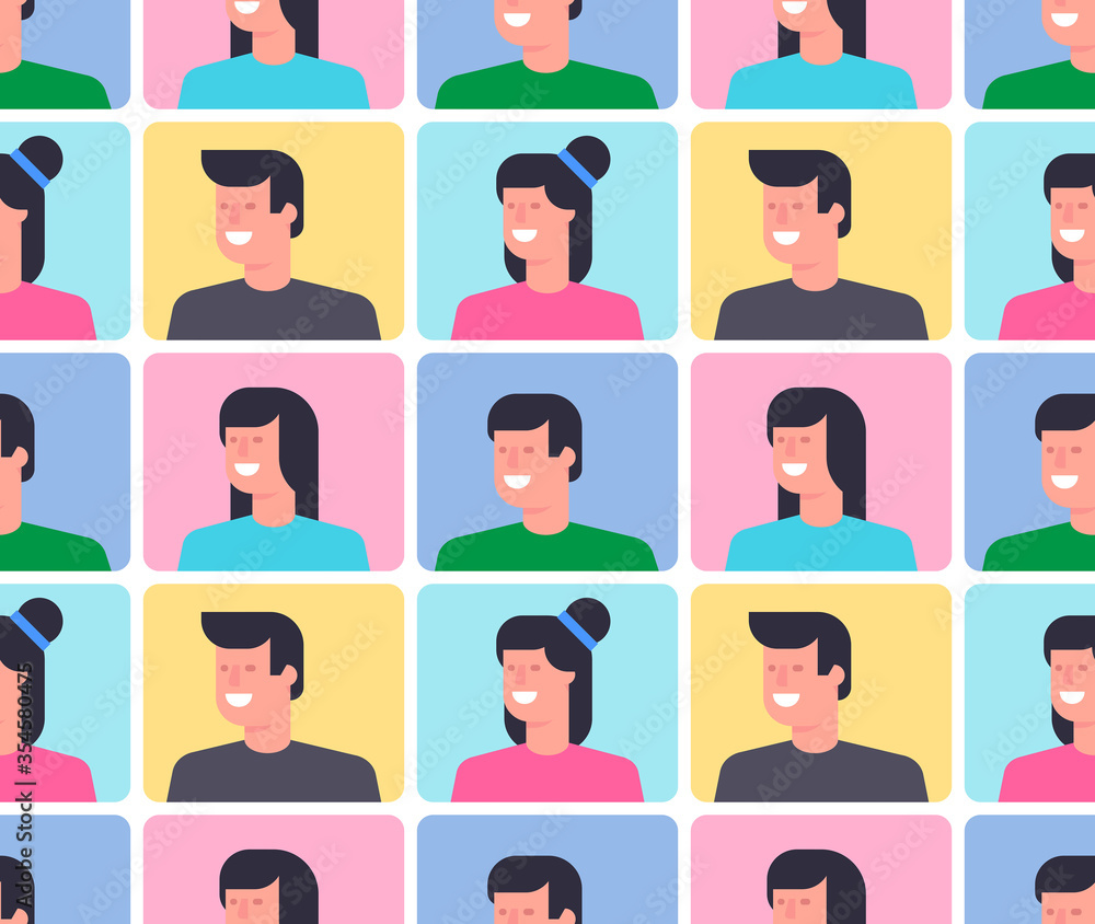 Seamless pattern with People icons. Portrait or Person Head. Avatar User. flat style Seamless pattern with People icons. Portrait or Person Head. Avatar User. flat style