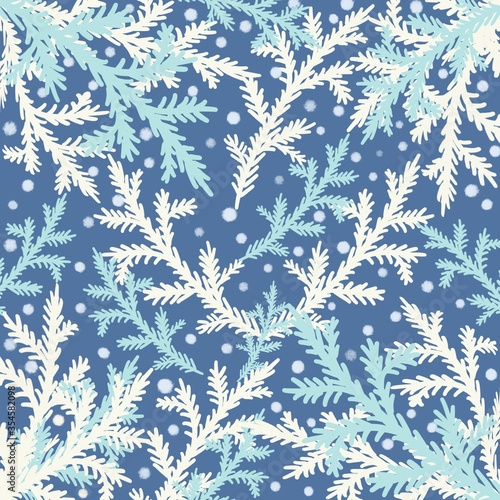 Background, texture with Christmas tree and snowflakes 