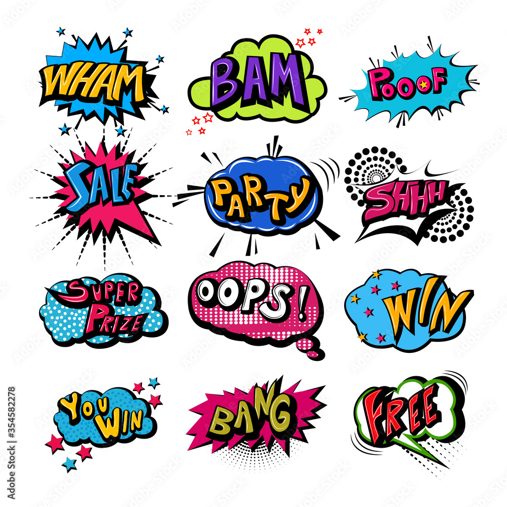 vector illustration of retro pop art comic style chat or speech bubble sound effect and expression vector illustration of retro pop art comic style chat or speech bubble sound effect and expression
