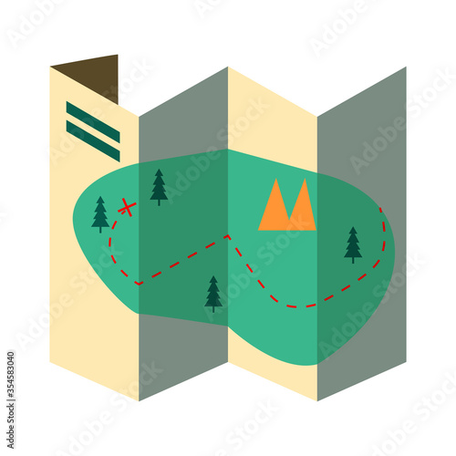 Paper map. Route, itinerary, trail, hiking. Tourism concept. illustration can be used for topics like camping, trekking, navigation, guide
