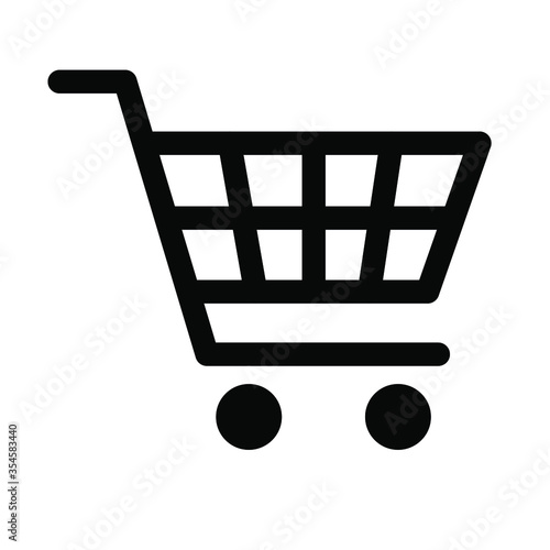 Black and white illustration of a shopping cart, commonly used to represent online shopping or retail purchases.