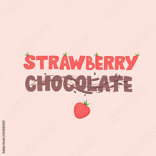 Strawberry chocolate - lettering logo design. Vector illustration.
