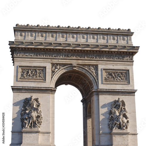 The Arc de Triomphe de l\'Etoile isolated on white background. It is one of the most famous monuments in Paris, France