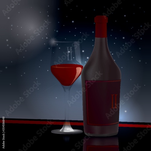 Wineglass and wine bottle