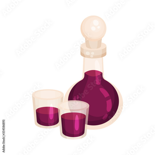 Alcoholic Plum Beverage or Sloe Gin in Glass Decanter Vector Illustration
