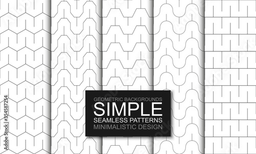 Collection of vector minimalistic seamless outline patterns. Striped endless simple textures. White repeatable one line backgrounds