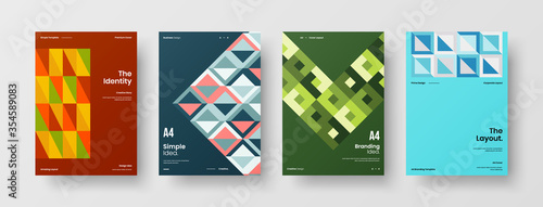 Company identity brochure template collection. Business presentation vector A4 vertical orientation front page mock up set. Corporate report cover abstract geometric illustration design layout bundle.