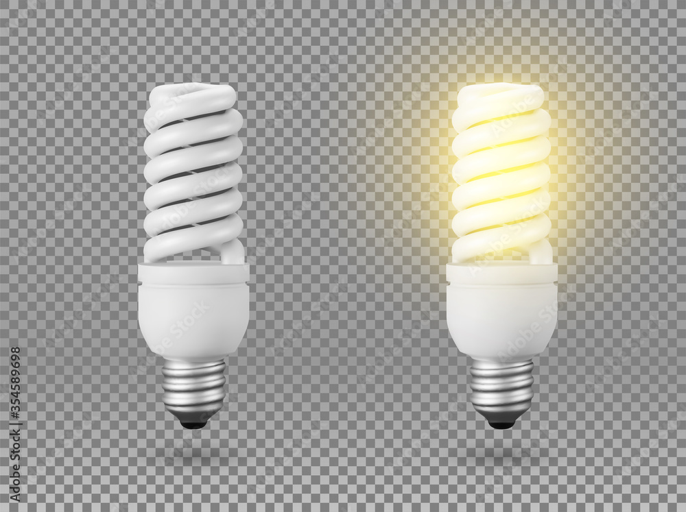 Isolated energy saving light bulb, vector object on a transparent background, the effect of light and glow. Realistic 3d object, symbol of creativity and ideas. Concept for business or startup. Isolated energy saving light bulb, vector object on a transparent background, the effect of light and glow. Realistic 3d object, symbol of creativity and ideas. Concept for business or startup.