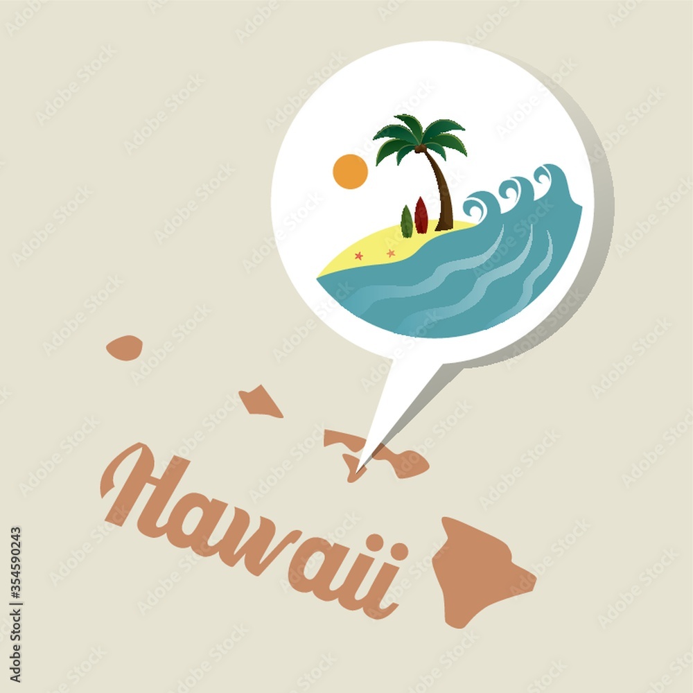Naklejka premium Hawaii map with beach icon