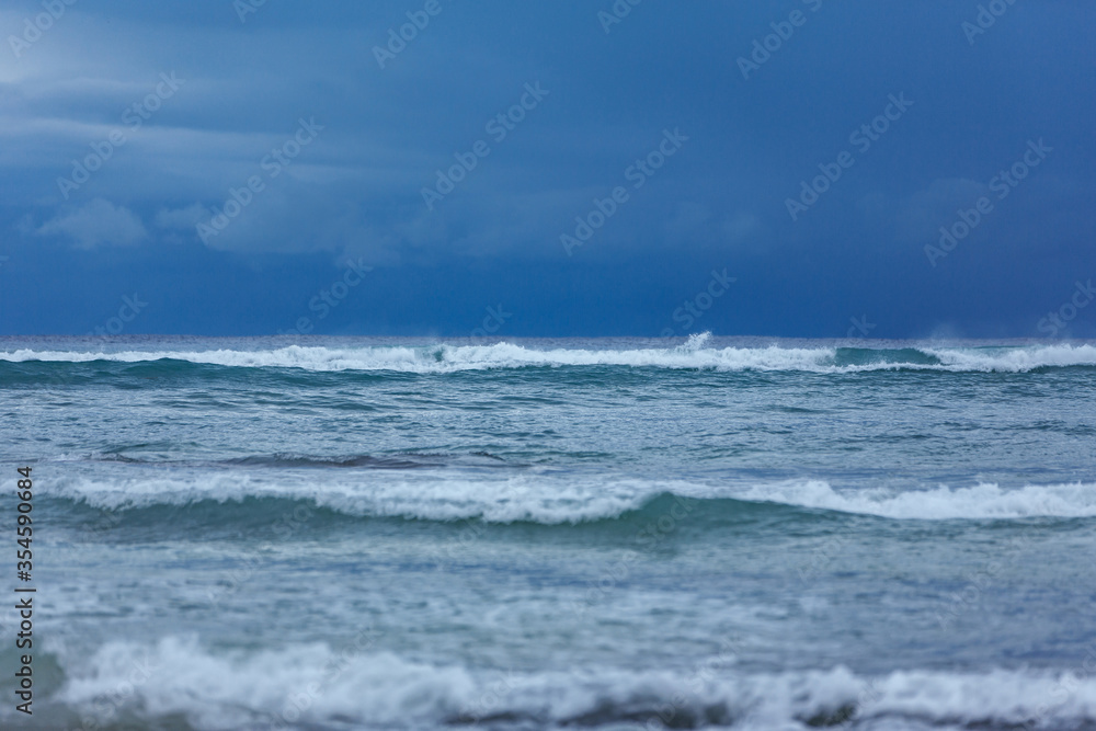 dramatic sky over a sea  with waves, stormy sea waves