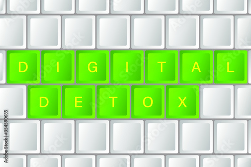 Digital detoxification. The keyboard that says digital detox. The idea of disabling a gadget, a healthy lifestyle, leaving the Internet, and depending on digital media.