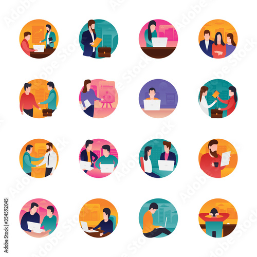 Office Management Team Flat Icons