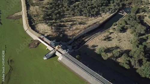 4K aerial drone video of savanna hills, Von Bach Dam water storage near town Okahandja 80 km north of Windhoek in central highland Khomas Hochland of Namibia, southern Africa photo