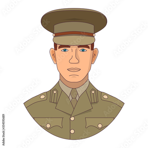 Army man soldier cartoon character .Military people,  An officer in uniform and a cap.Vector flat.