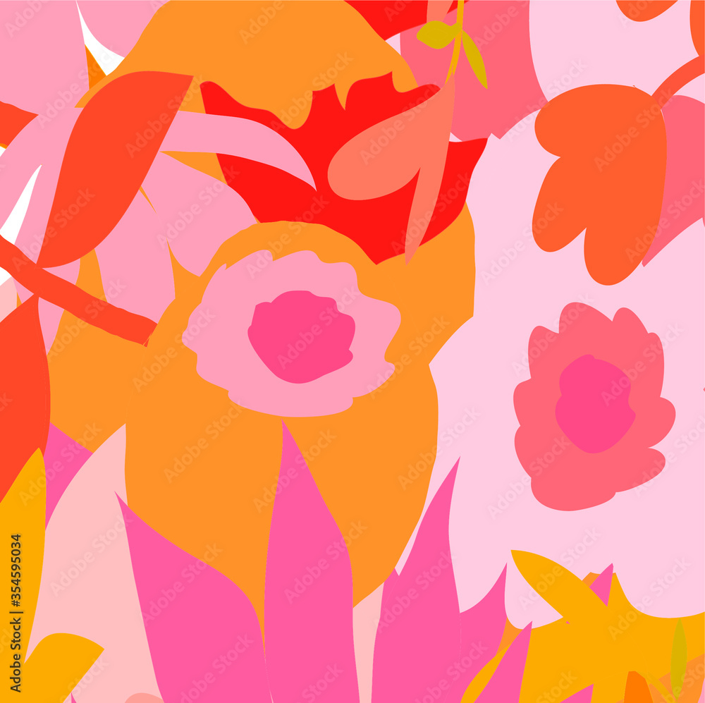 abstract orange floral and leaves pattern background