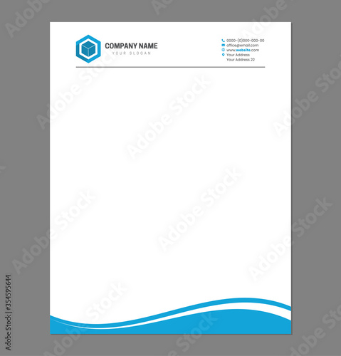 Blue Letterhead Template for Print with Square Logo
