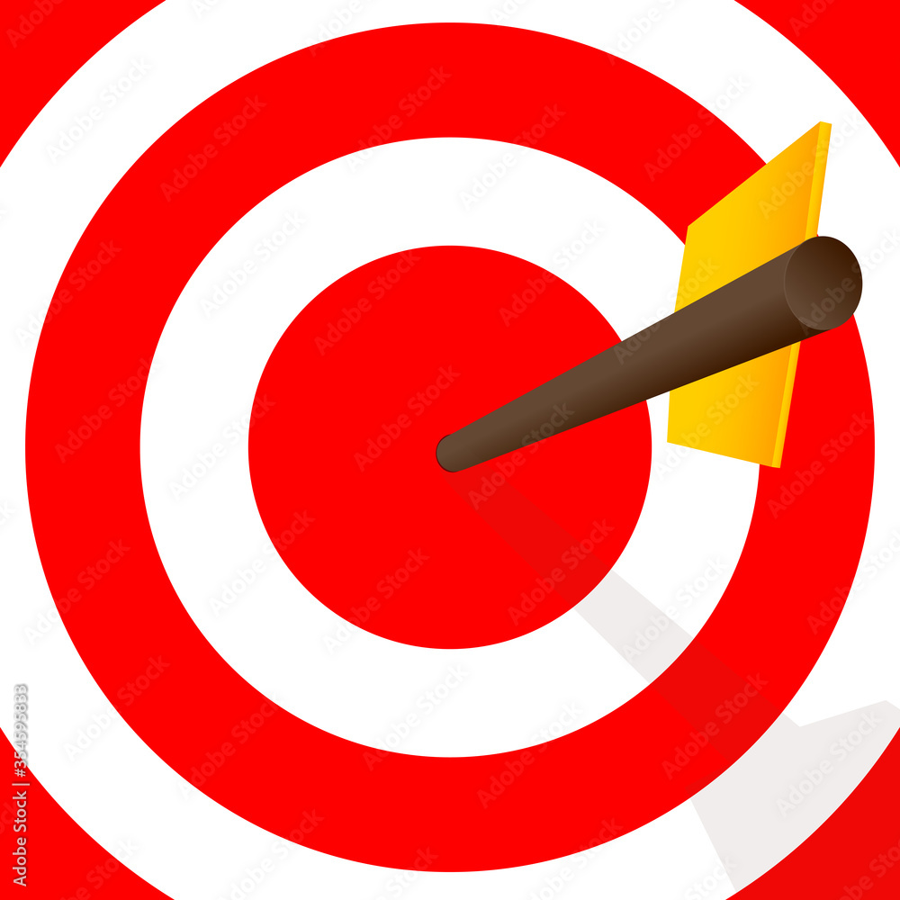 Hitting the center of the dartboard. Reaching goals and achievements. Bullseye vector illustration. Hitting the center of the dartboard. Reaching goals and achievements. Bullseye vector illustration.