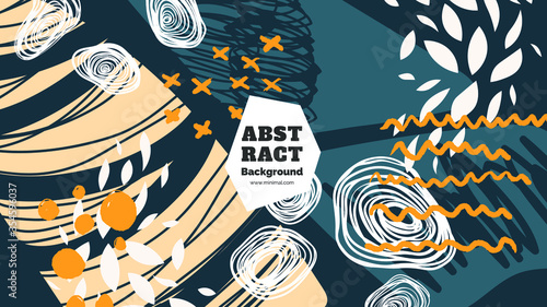 Abstract background illustration. Colorful lines, spots and dots. Decorative wallpaper, backdrop. Hand drawn texture, decor elements and shapes. Eps10 vector.