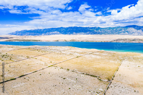 Croatia, Adriatic island of Pag, panoramic view of old agriculture fields and beautiful stone drywalls