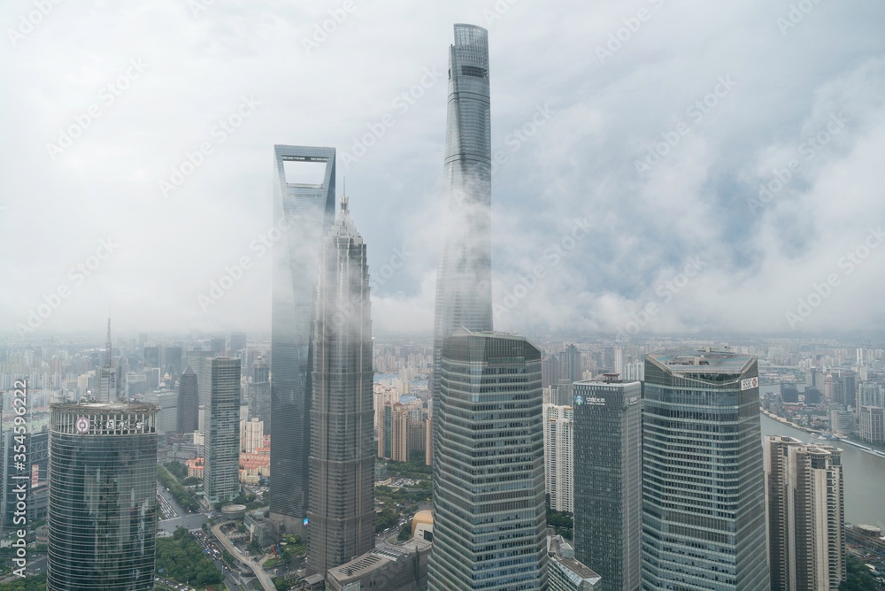 Fototapeta premium Shanghai city in China aerial drone photo
