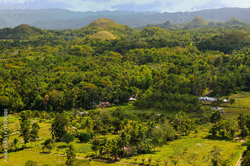 Bohol Island, Philippines. Panoramic view of the chocolate hills, palm trees and jungles.
