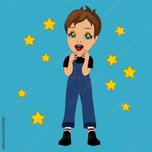 emoji with starstruck boy with stars instead of eyes, dizzy or excited emotion, in love, stunned or shocked facial expression with open mouth, colored emoticon