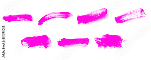 Abstract set of pink paint smear and stroke brushes for painting. Beautiful paint brushes