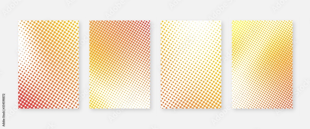 Minimal covers set. Halftone dots orange pattern. Minimal covers set. Halftone dots orange pattern.