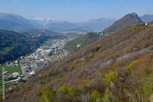 View at Scairolo valley and the alps near Lugano in Switzerland