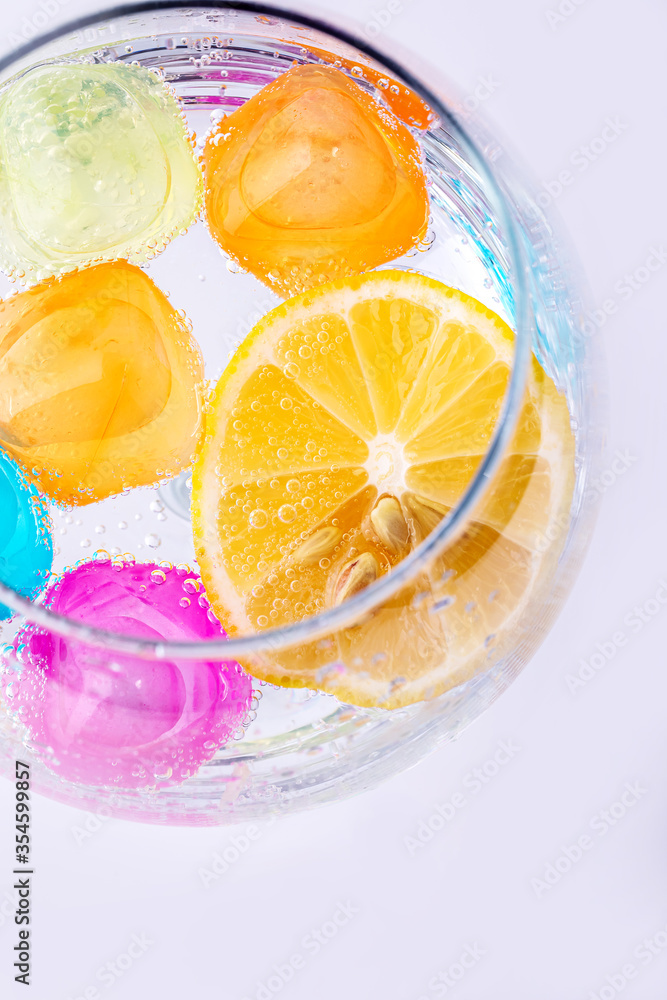 Glass glass with lemon and air bubbles. Glass glass with lemon and air bubbles.