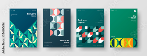 Company identity brochure template collection. Business presentation vector A4 vertical orientation front page mock up set. Corporate report cover abstract geometric illustration design layout bundle.