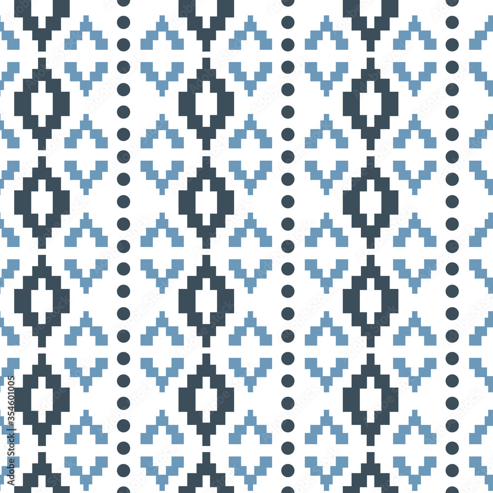 Vector pastel blue tribal geometric with dots seamless pattern background
