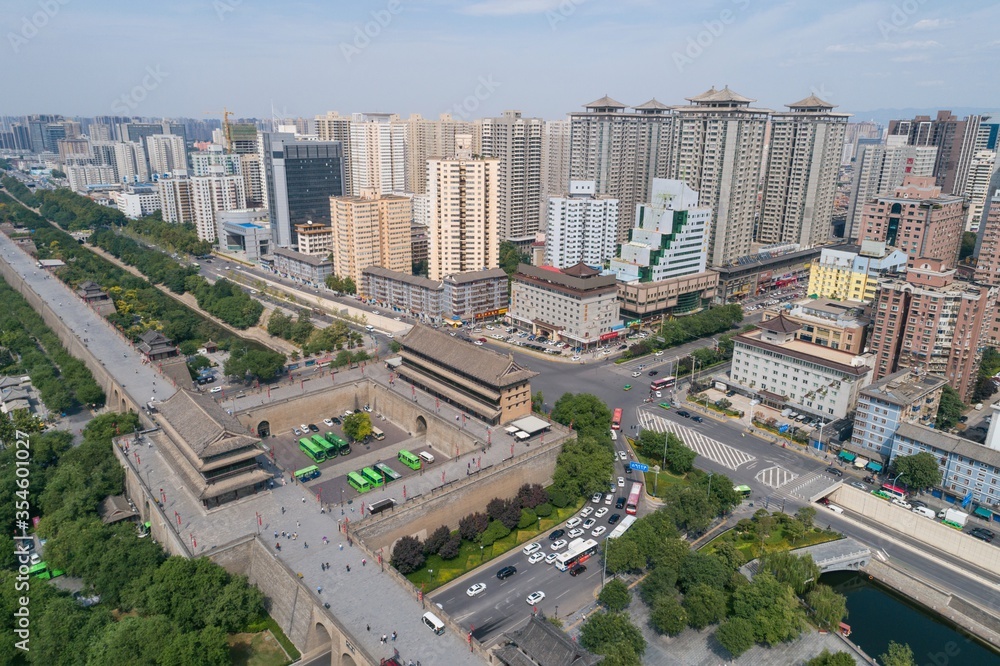 Naklejka premium Xian old town in China aerial drone photo