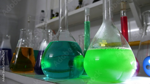 Light effects of brightly colored substances in a chemical laboratory photo