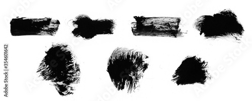 Set of black watercolor smear and stroke brushes