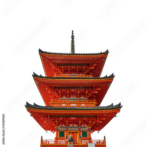 Tela Pagoda tower at Kiyomizu-dera Temple (Kyoto, Japan) isolated on white background
