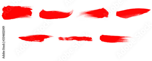 Set of beautiful red paint brushes. Abstract smear brushes background
