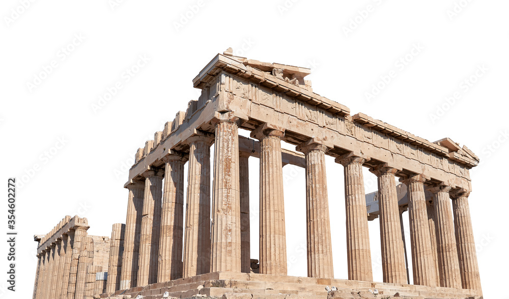 The Parthenon (Athens, Greece) isolated on white background. It is a