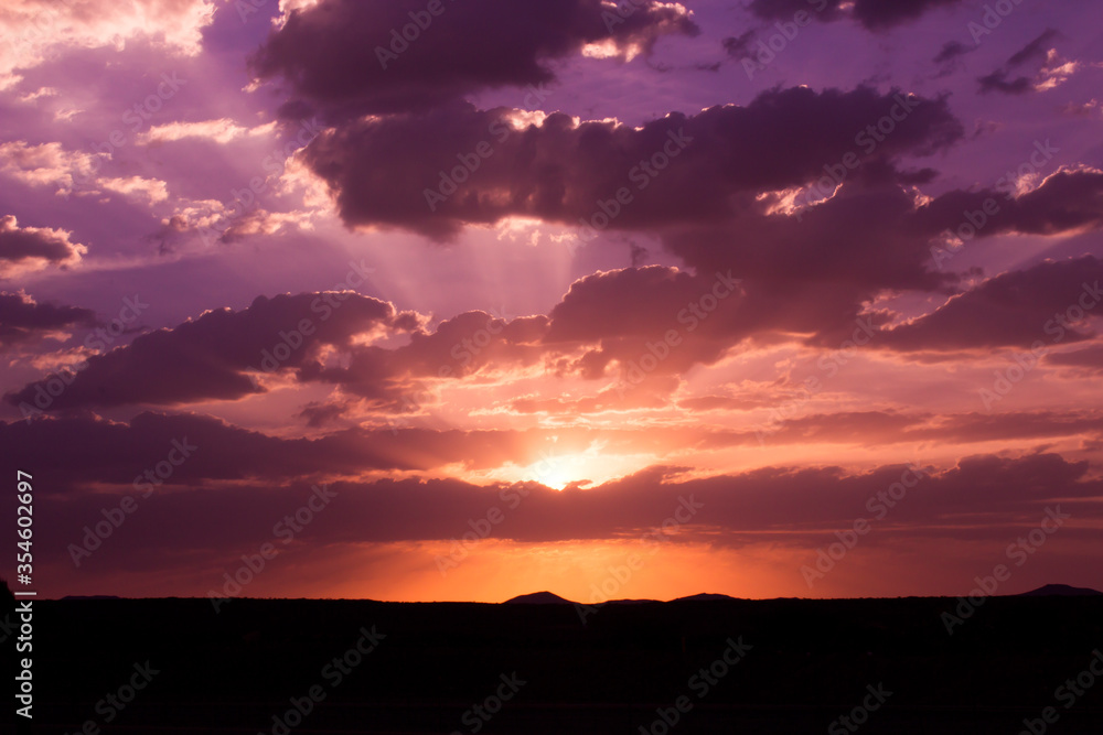 Beautiful dark orange sky evening beauty and Clouds at sunset , Panoramic scene view . Natural background 
