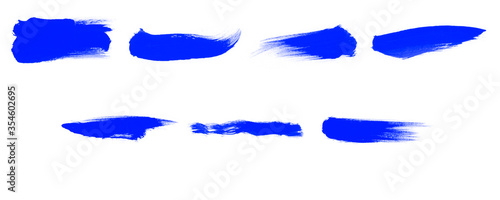 Set of beautiful blue paint brushes. Abstract smear brushes background