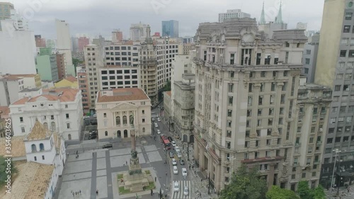 Aerial View through buildings of the city downtown in sao paulo brazil. Busy street fincancial center
 photo