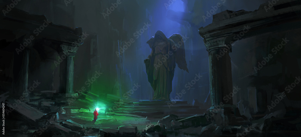 Obraz premium Wizard in the dark dungeon, digital painting.