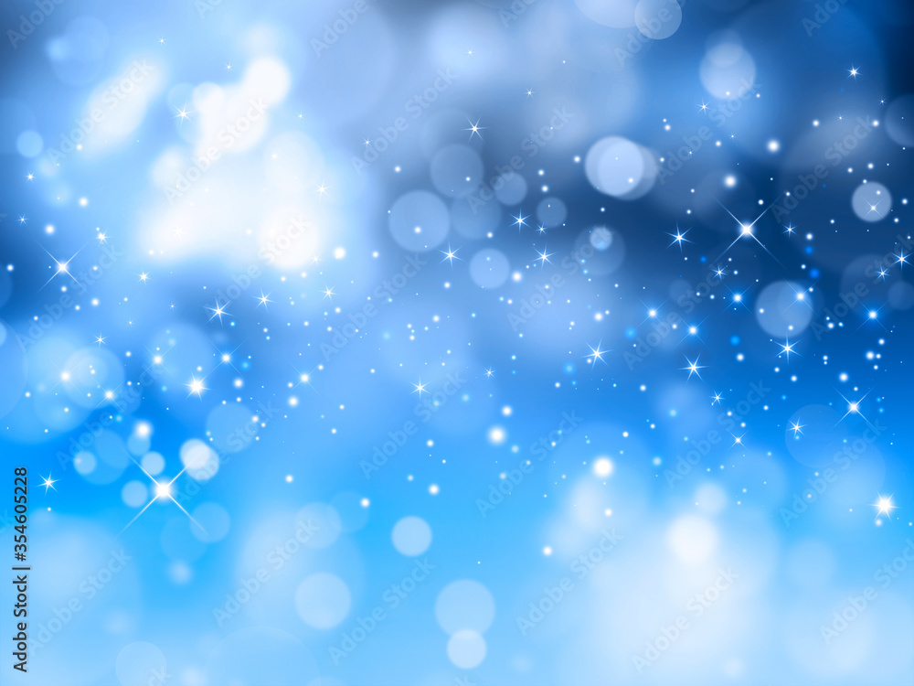 Blue background blur, holiday wallpaper. Shiny festive illustration	