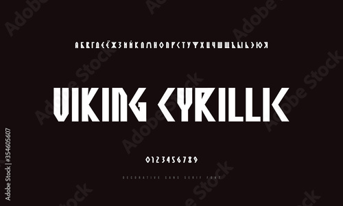 Geometric narrow cyrillic sans serif font in viking style