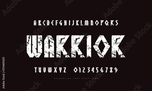 Geometric narrow sans serif font in viking style