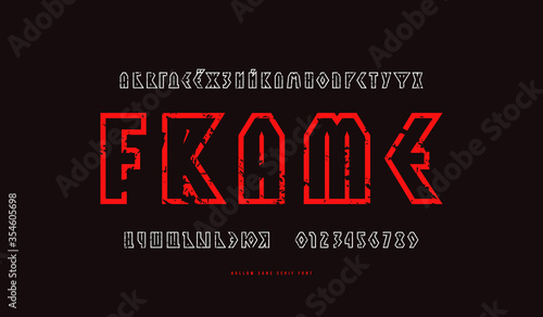Hollow geometric sans serif font in viking style
