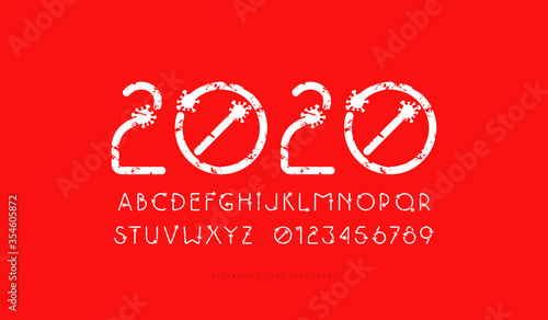Sans serif font with coronavirus silhouettes